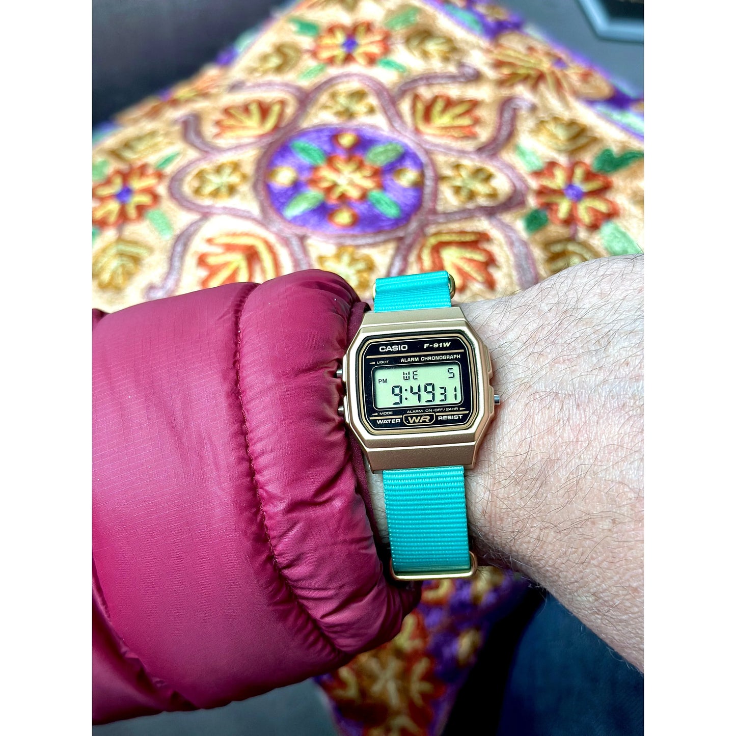 Custom Gold f91W on Teal Strap