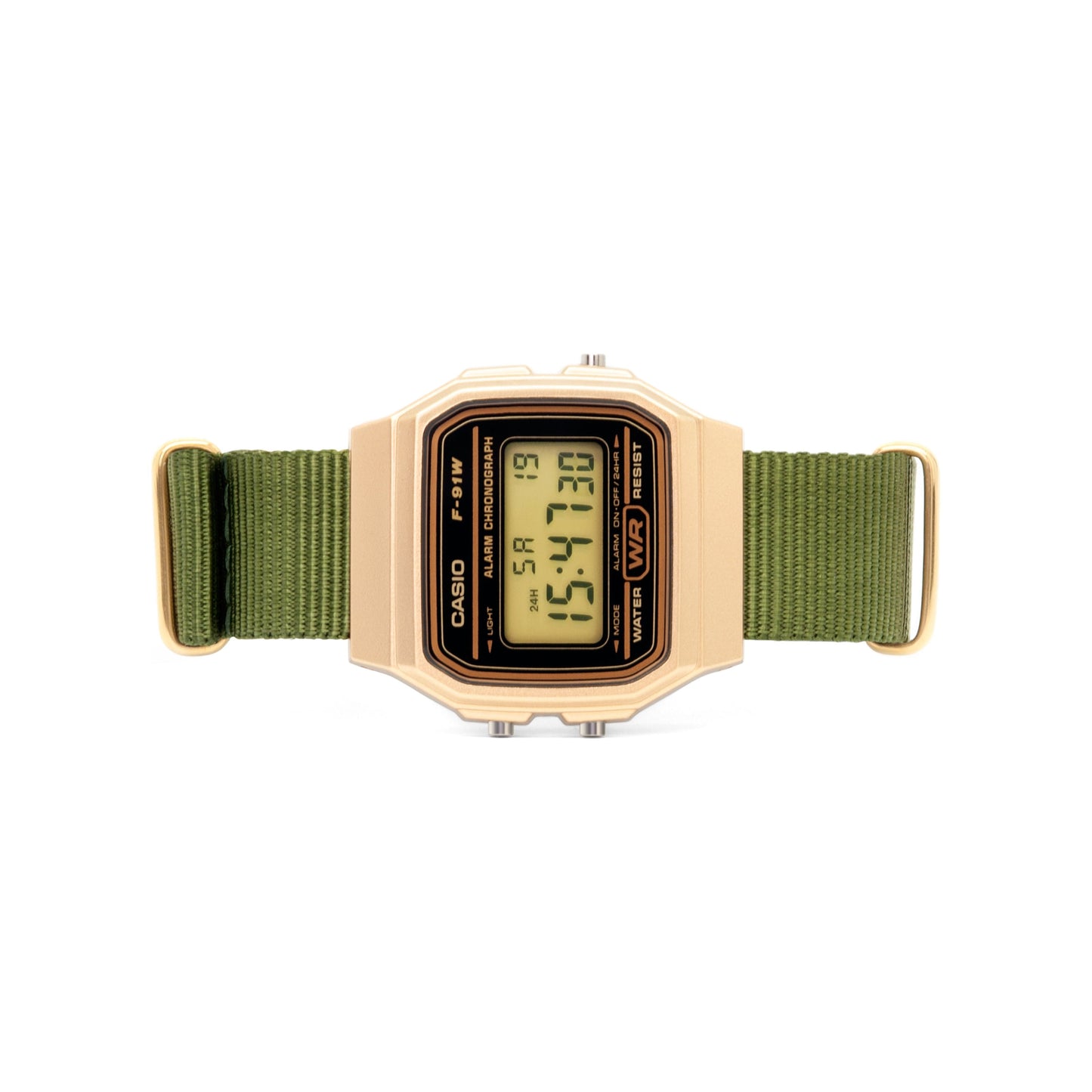 Green watch Strap with Brushed Gold Hardware - 18mm