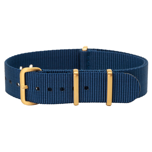 Navy Blue Watch Strap with Brushed Gold Hardware - 18mm