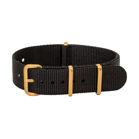 Black Watch Strap with Brushed Gold Hardware - 18mm
