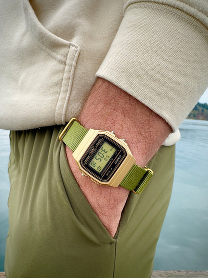 Green watch Strap with Brushed Gold Hardware - 18mm