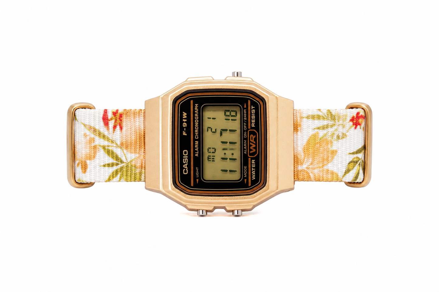 Custom Casio f91W on White Floral  Strap