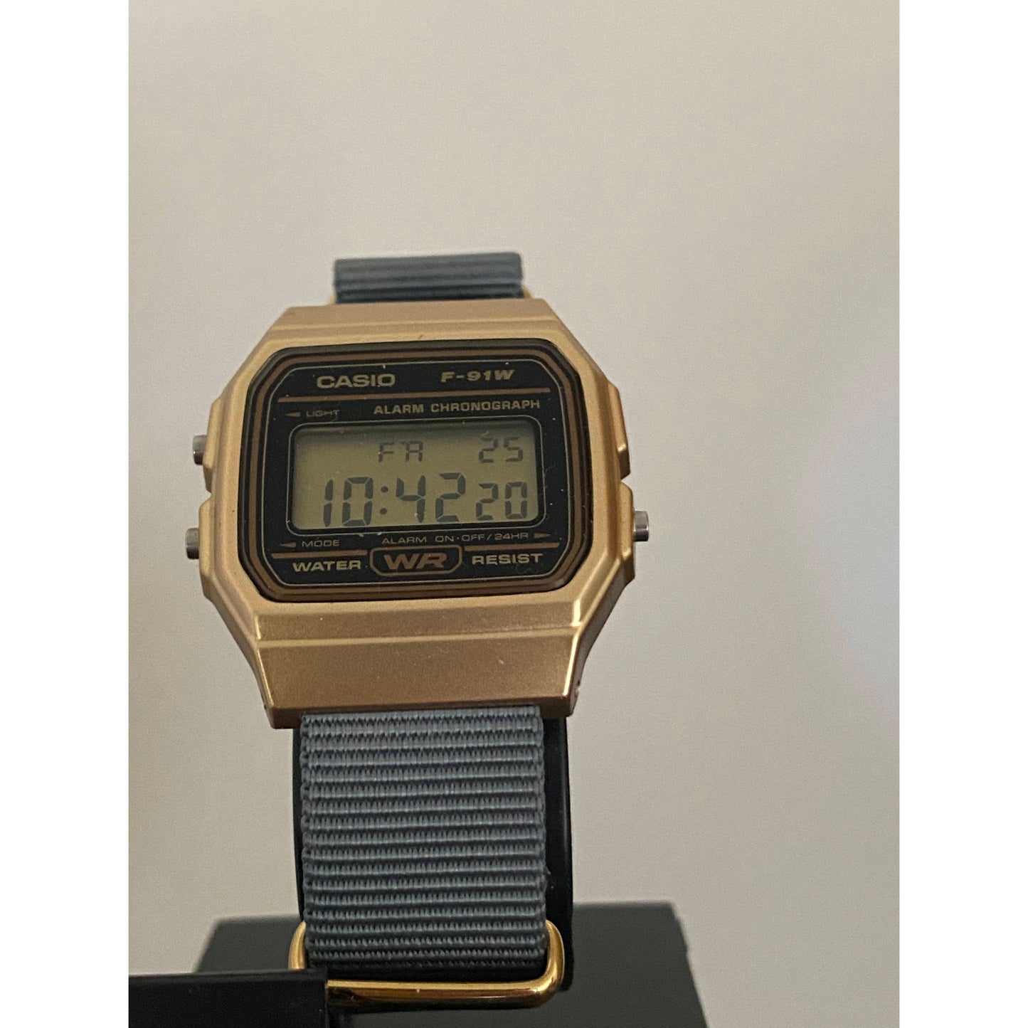 Custom Gold Casio f91W on Grey Strap