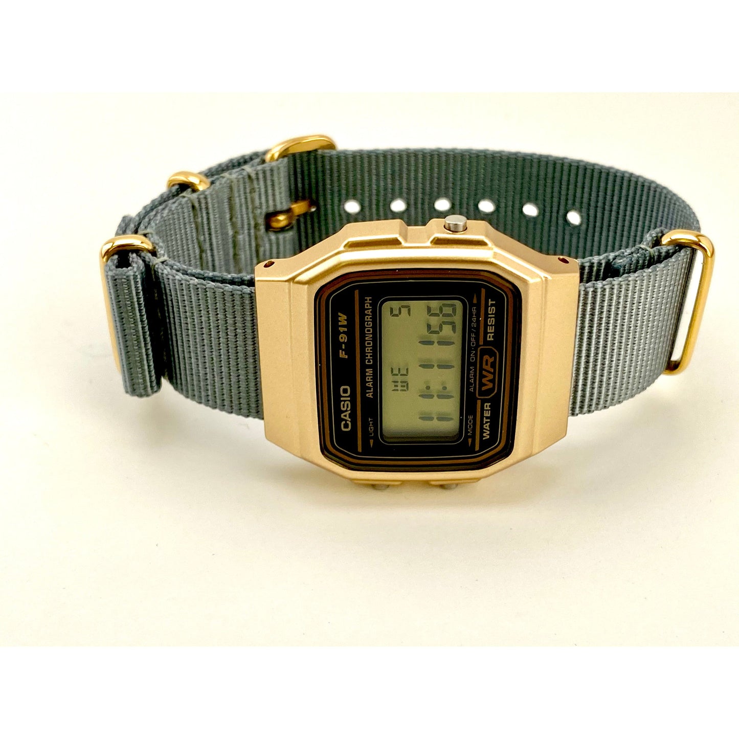 Custom Gold Casio f91W on Grey Strap