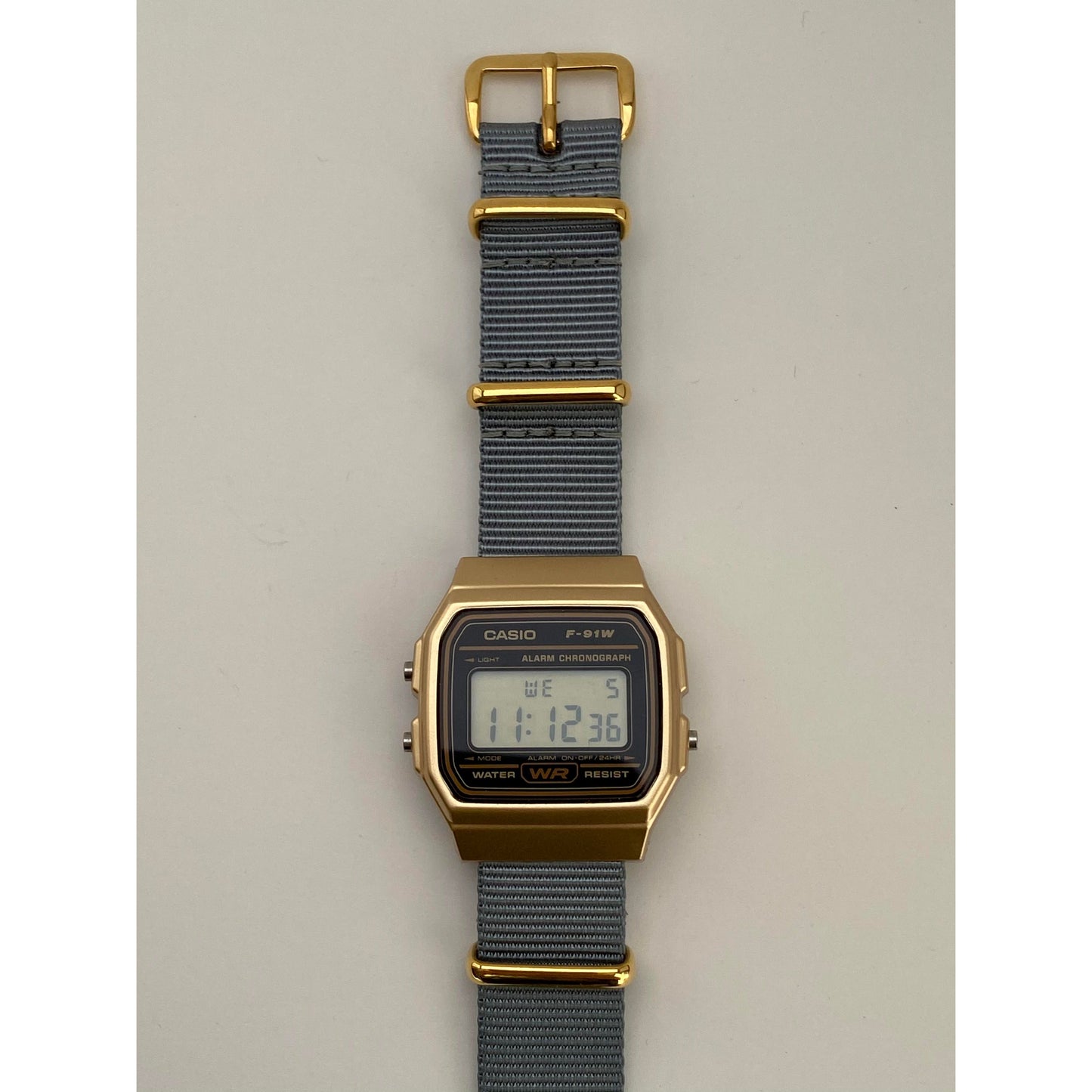 Custom Gold Casio f91W on Grey Strap