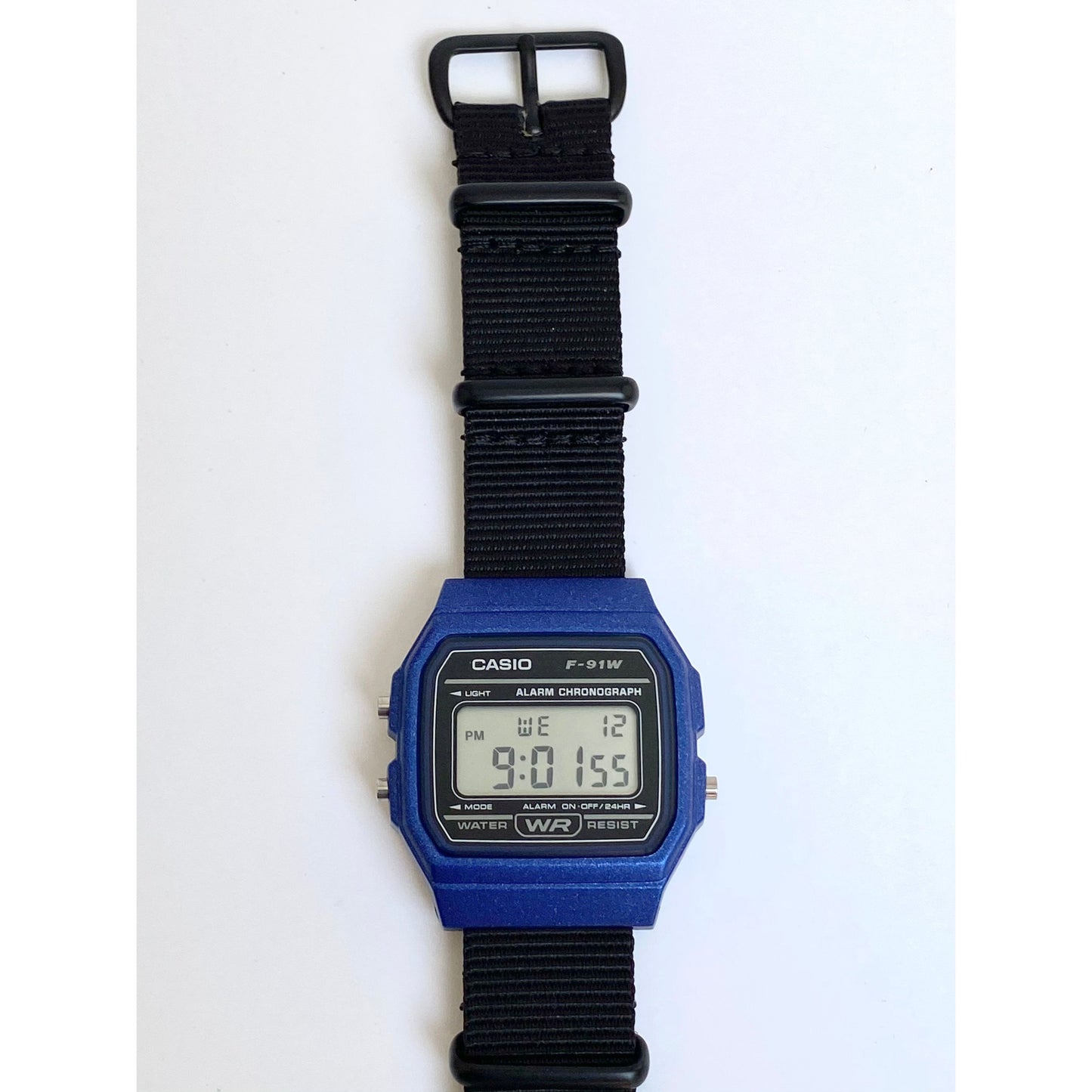 Blue Casio f91W with Black Strap