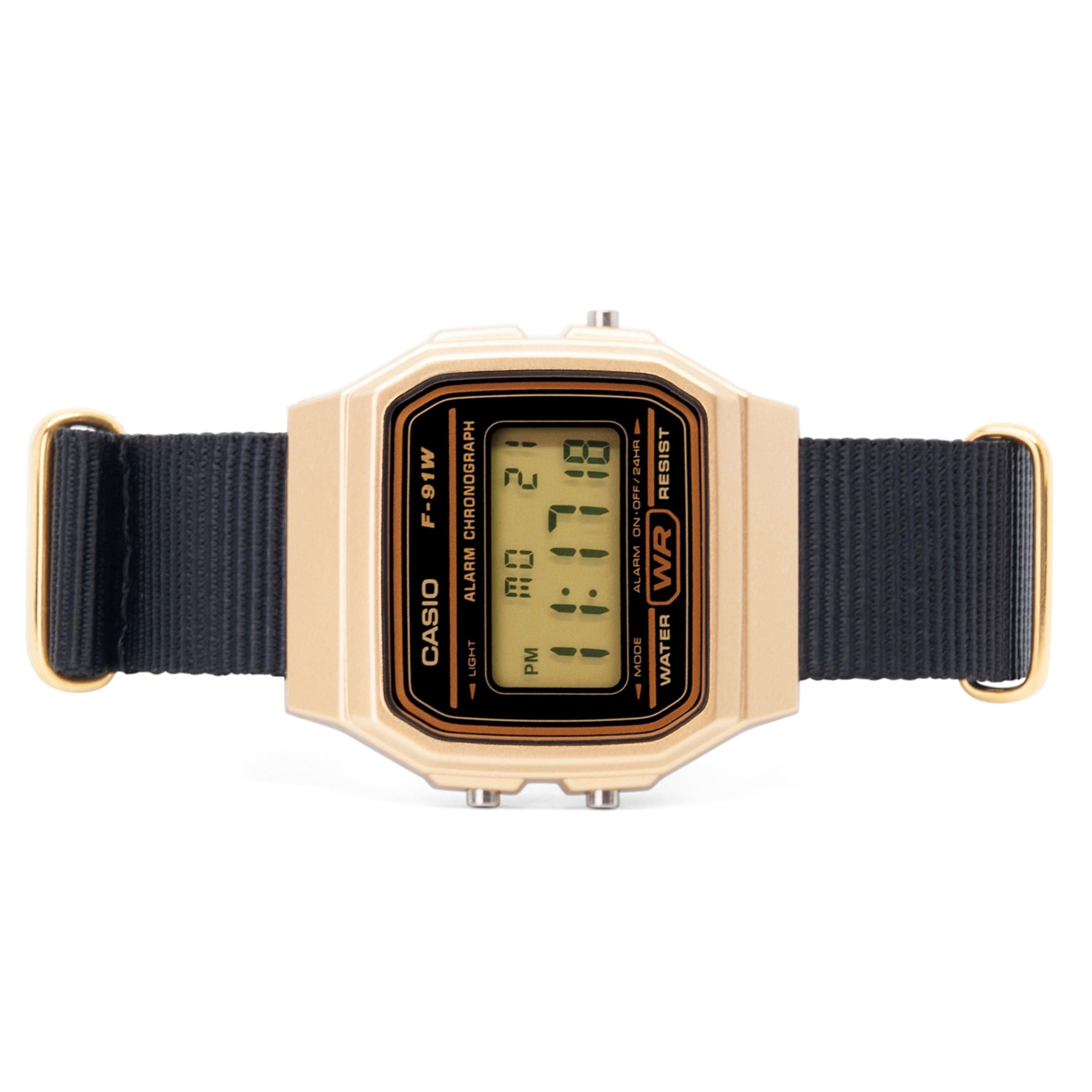 Custom Gold f91W on Black Strap Retromin Watches