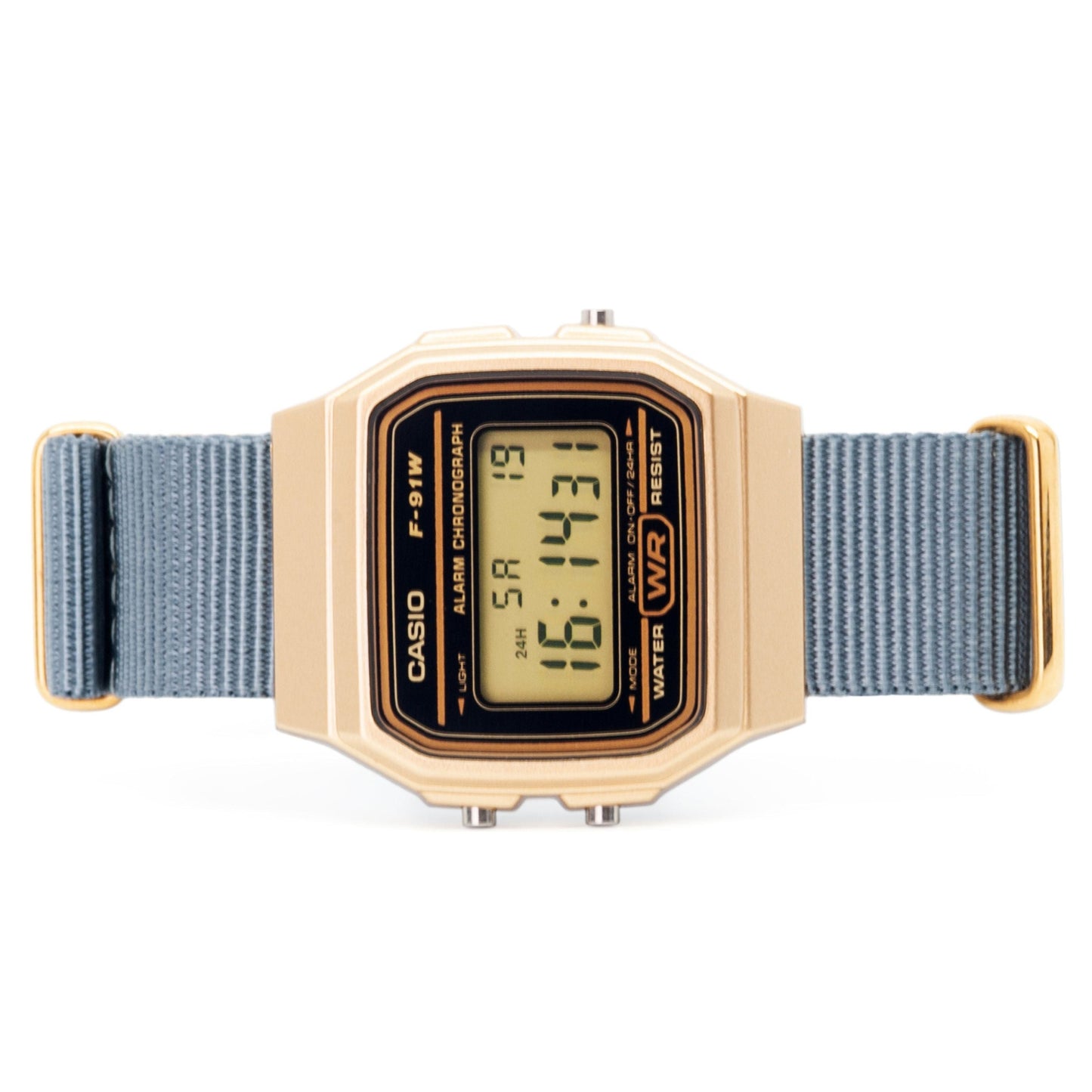 Custom Gold Casio f91W on Grey Strap