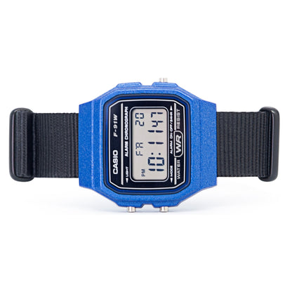 Blue Casio f91W with Black Strap