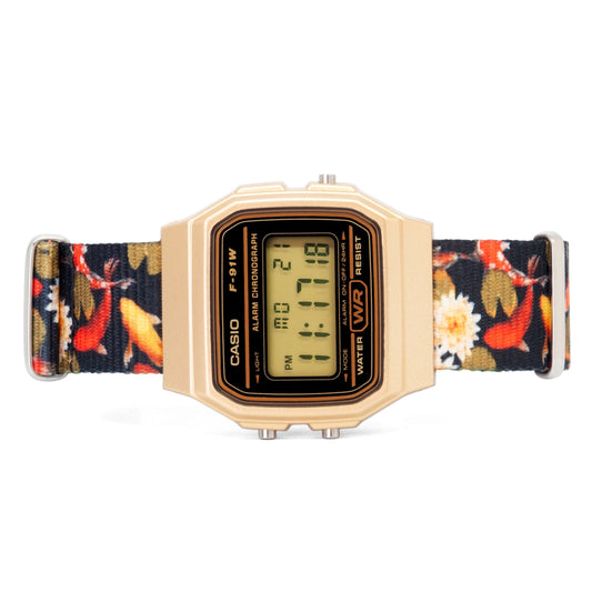 Custom Gold Casio f91W on Koi  Strap