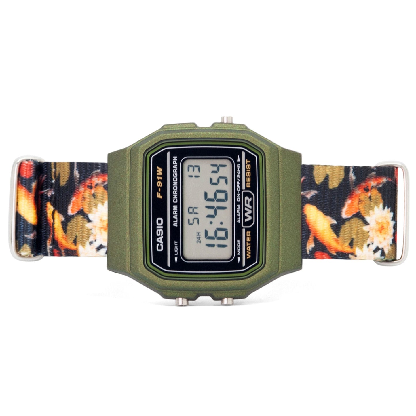 Green Casio f91W with Koi  Strap